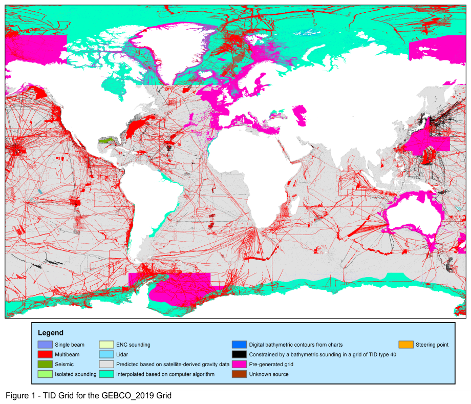 TID grid coverage for the GEBCO_2019 Grid, colour-coded for TID value