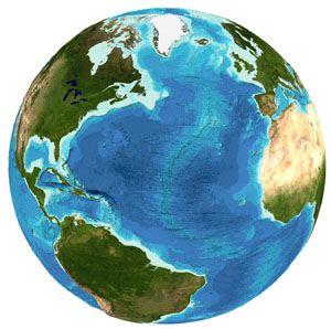 Bathymetry data for the Atlantic Ocean region from the GEBCO grid