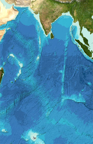 Bathymetry of the Indian Ocean area from the GEBCO grid