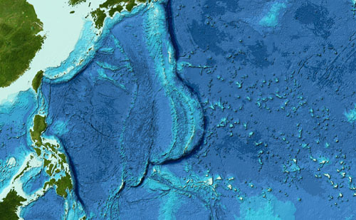 Bathymetry of the Mariana Trench Region in the Pacific Ocean from the GEBCO grid