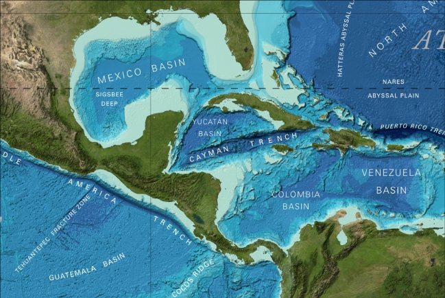 Part of the GEBCO world map showing bathymetry from the GEBCO grid and names from the GEBCO Gazetteer of Undersea Feature Names
