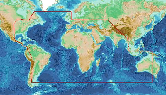 Coverage of the Seabed 2030 Atlantic and Indian Ocean Regional Center's area of responsibility shown in red