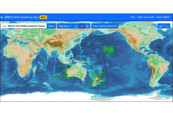 Preview image of the Multi-Resolution download app, displaying gridded bathymetry